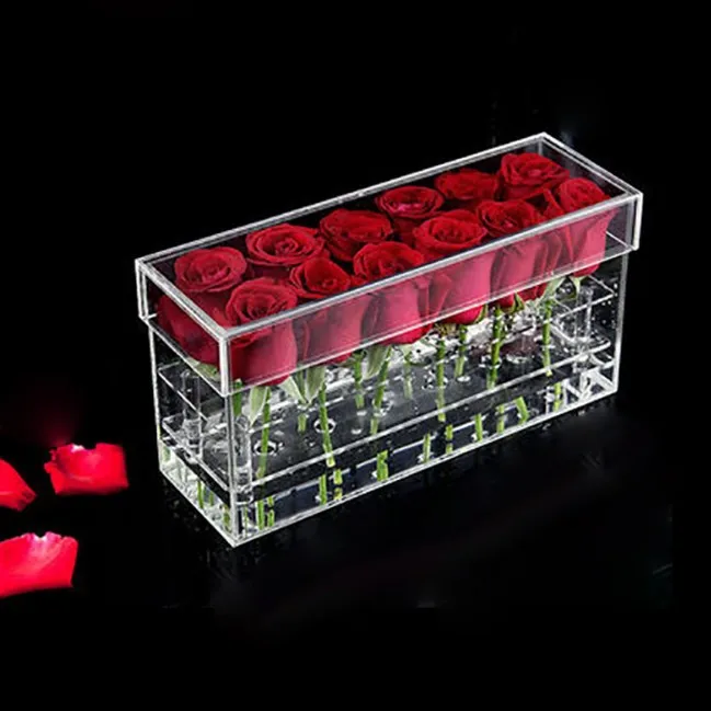 

Transparent Rectangle Acrylic Flower Box 12 Roses Box Valentine's Day Gift Box With Lid