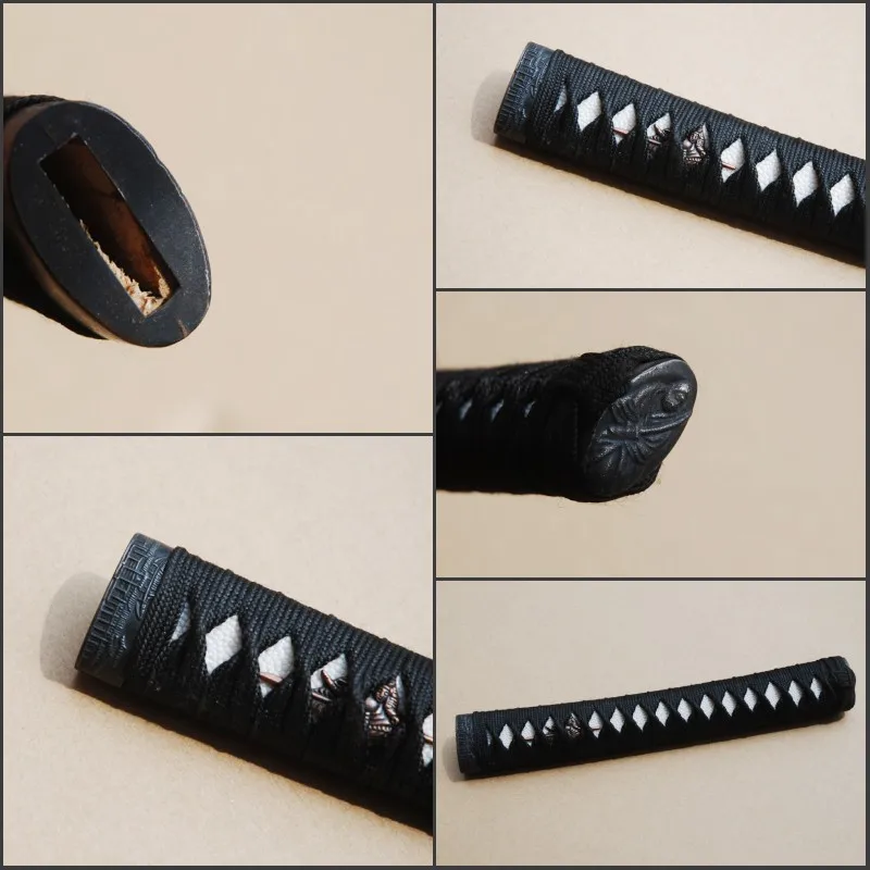 Отличная ручка Tsuka черная шелковая Ito натуральная белая Rayskin и сплав Fuchi Kashira для