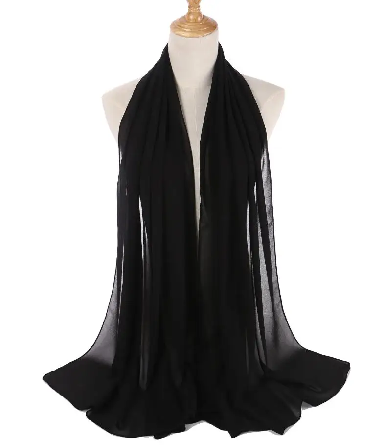 Малайзийский дизайн мгновенный простой пузырь шифон шарф шали высокого качества хиджаб кашне в мусульманском стиле 180*75 см 47 цветов - Цвет: Черный