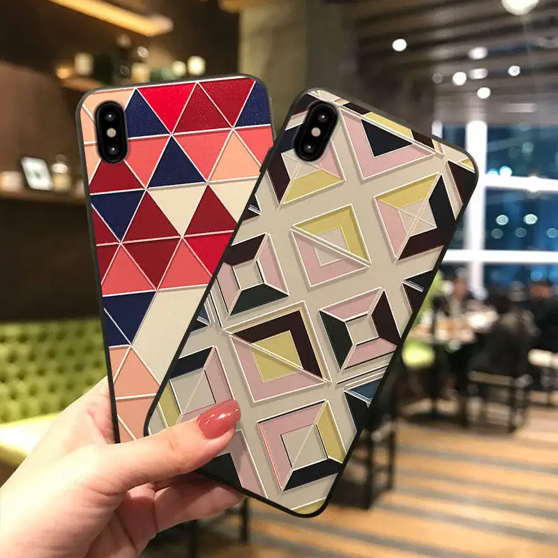 

New Triangle Embossed For Iphone 6 6s 7 8P X Xs Xr Xsmax Multicolor Embossed Tpu Drop Phone Case