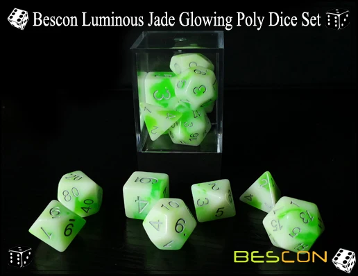 Bescon светящиеся многогранные набор костей для ролевых игр светящийся нефрит, Bescon Светящиеся в темноте поли кости набор из 7, DND ролевые игры кости