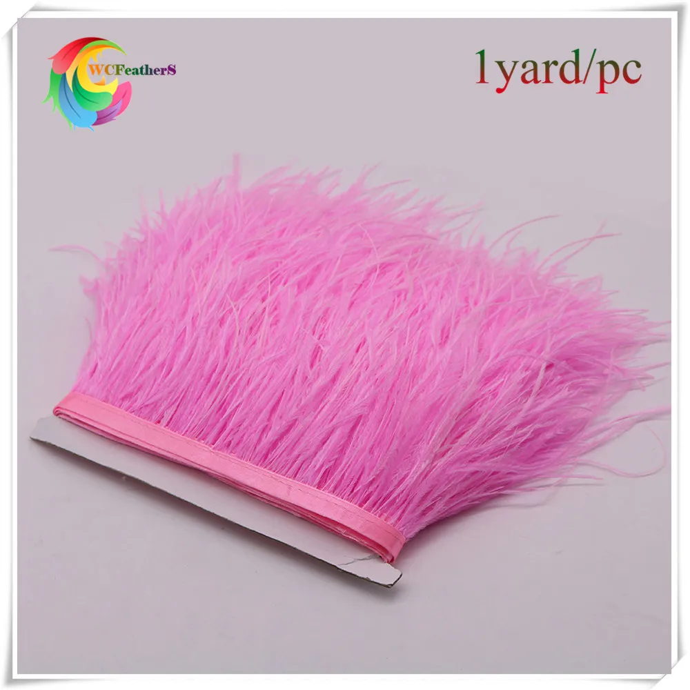 

Free Shipping 1 yard per lot real fluffy Ostrich feather Trimming dark pink Ostrich Feather fringe trims with satin ribbon tape