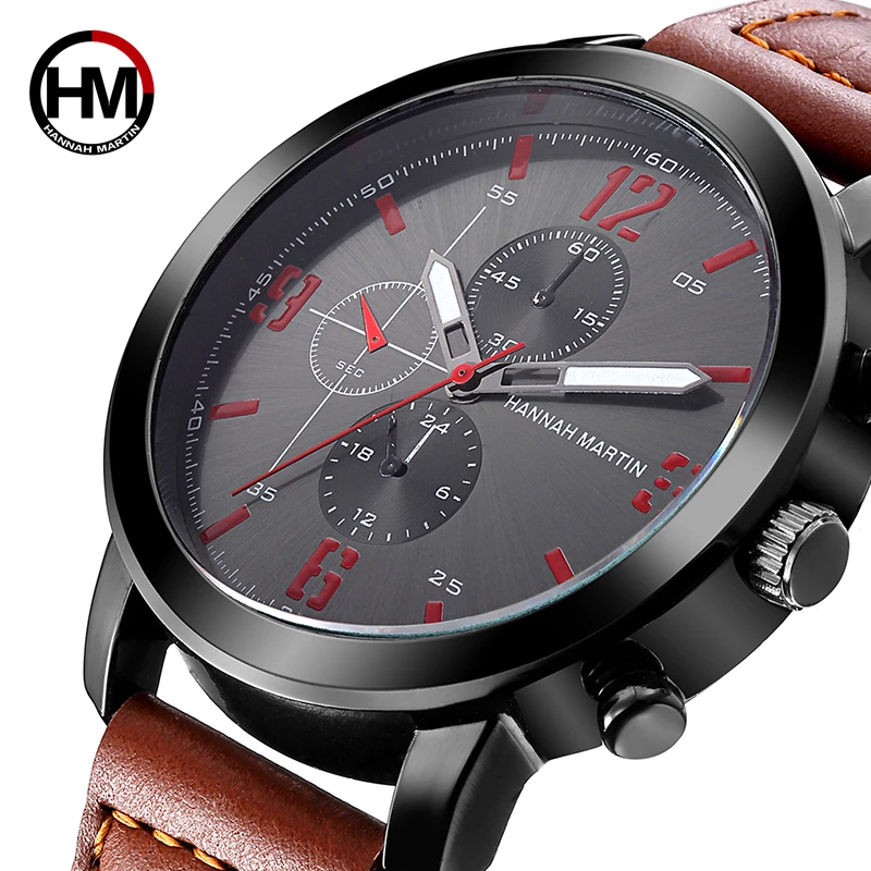 

Hannah Martin Men Watch Luxury Brand Fashion Male Wristwatch 30M Waterproof Sport Watch Casual Genuine Leather Quartz watch