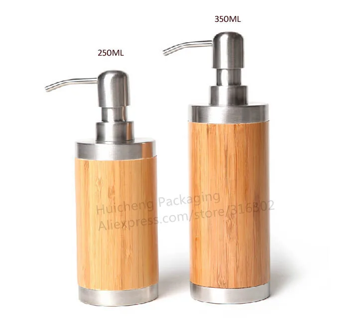 

350ml Refillable Bamboo Pump Bottle Cosmetic Container for shampoo lotion hand sanitizer use Huicheng Company