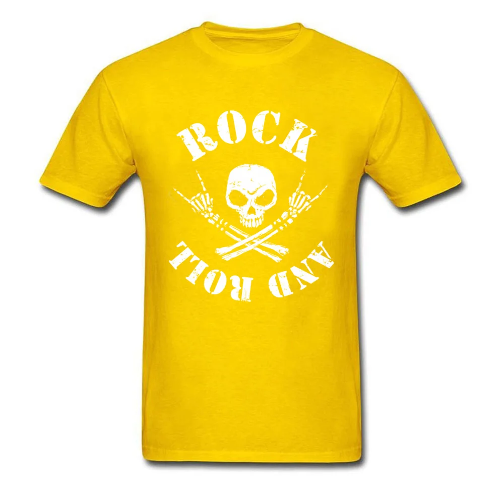 ROCK N ROLL Male 2018 Birthday Tops Tees Round Collar Thanksgiving Day 100% Cotton T Shirts Normal Short Sleeve Tee-Shirts ROCK N ROLL yellow