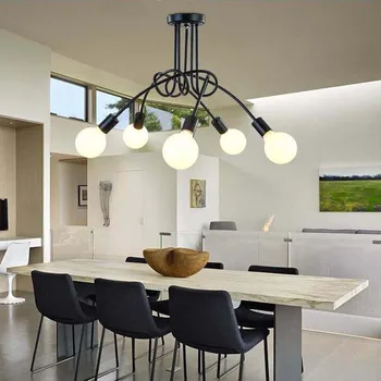 

[DBF]Retro Creative Black/White 3/5 Heads E27 Bulb Ceiling Lamp Vintage Personality Modern Loft Cafe Bar Brief LED Ceiling light