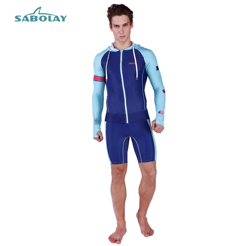 Rash Guard Suit Men Cardigan Elasticity UV Protection Long Sleeves