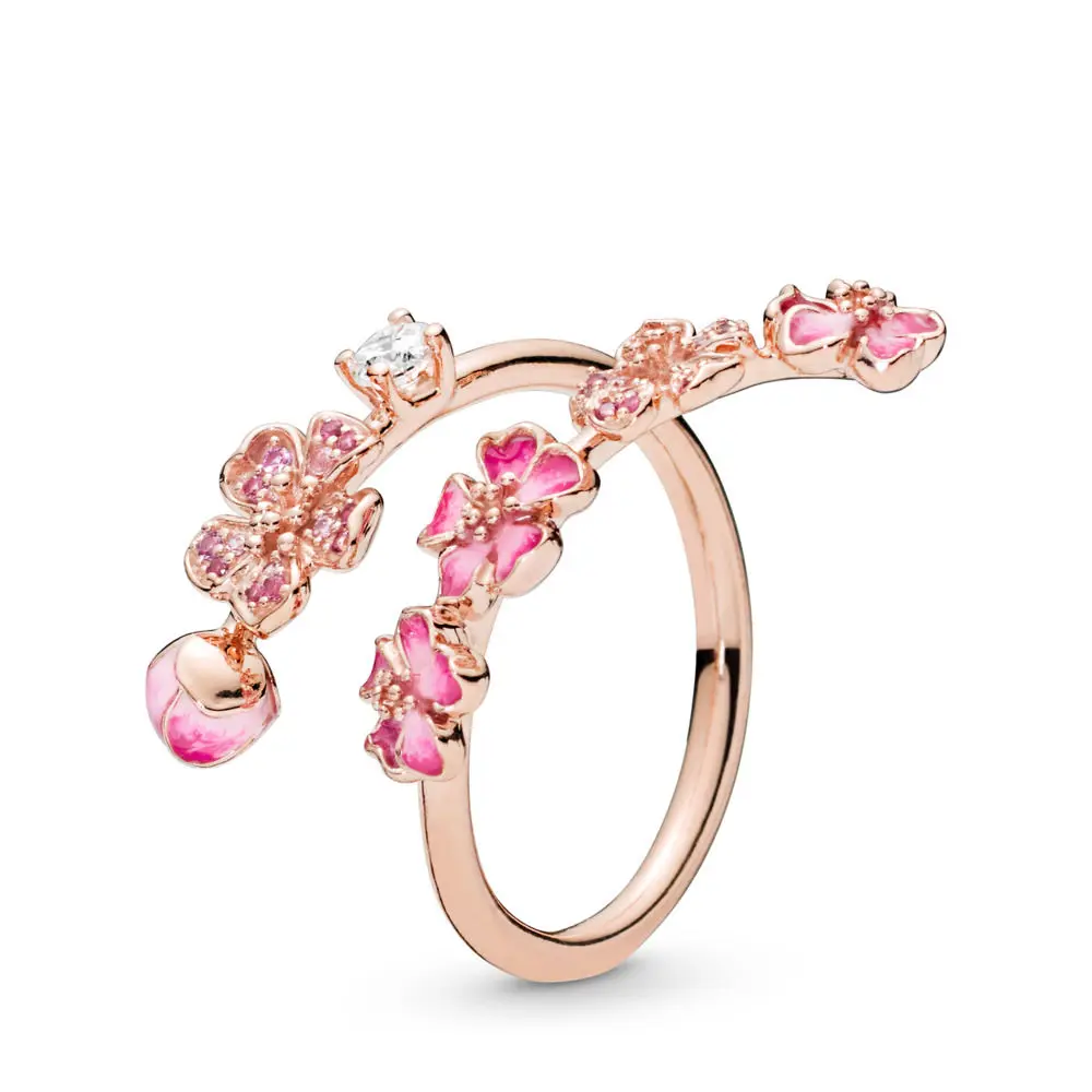 

CHAMSS 2019 Original 925 Silver New PEACH BLOSSOM FLOWER BRANCH RING Women's Fashion Boutique Ring Luxury Jewelry