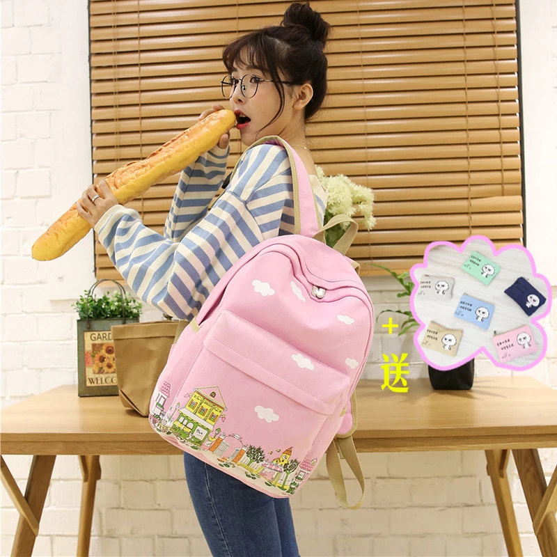 

New high school students female shoulder bag Japanese and Korean version of the canvas backpack small fresh trend of college