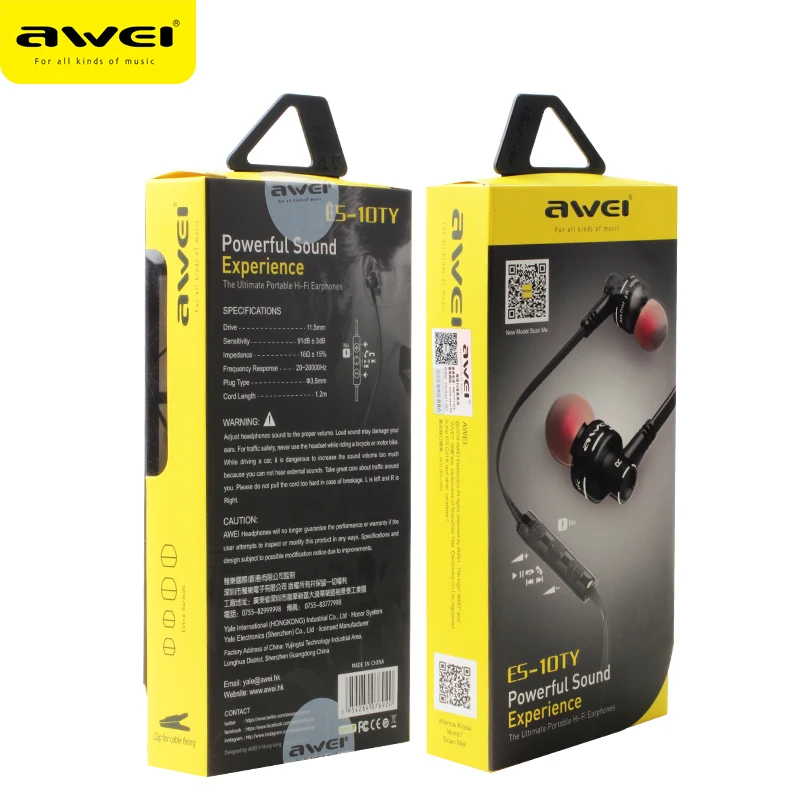 Awei ES 10TY Metal Wired Earphone Earbuds Stereo Headset In Ear Auriculares Headset With Microphone For iPhone Samsung Phones