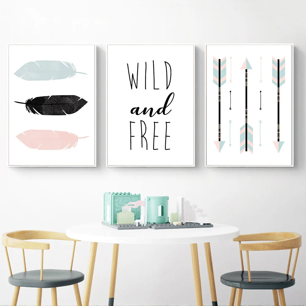 Feather Arrow Cartoon Wall Art Canvas Poster Nordic Nursery Prints Abstract Painting Picture Children Room Decoration Home Decor | Дом и сад