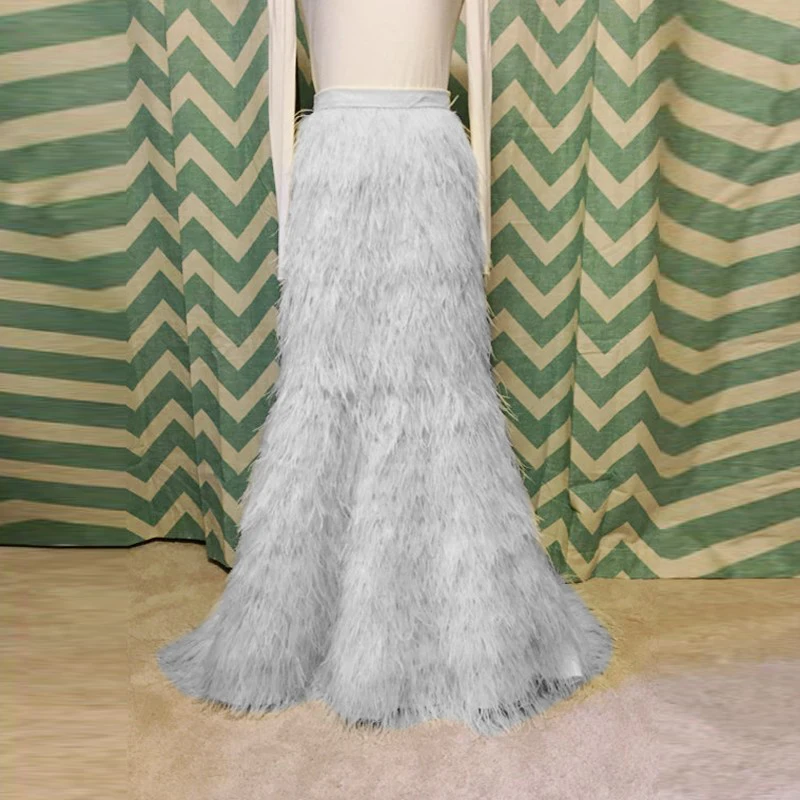 

Luxury Feather Long Mermaid Skirts For Lady To Prom Party Custom Made Aso Ebi Floor Length Feather Skirt Women 2018 Abiye