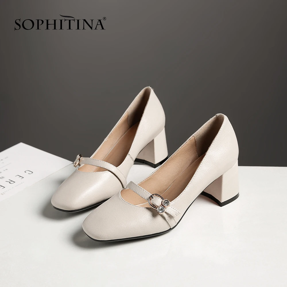 So73 Flach Mary 2019 Echtes Beige Karree Band Schnalle Neue Janes Partei Sophitina Schuhe Frauen Pumpen Süße Pumpt Leder black Frühling nqTZxwIBwY