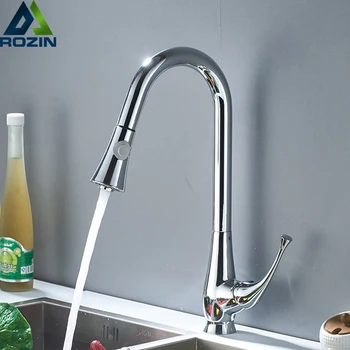 

Brushed Nickel Kitchen Sink Mixer Taps Single Lever Pull Out Kitchen Faucet Dual Sprayer Functions Shower Head