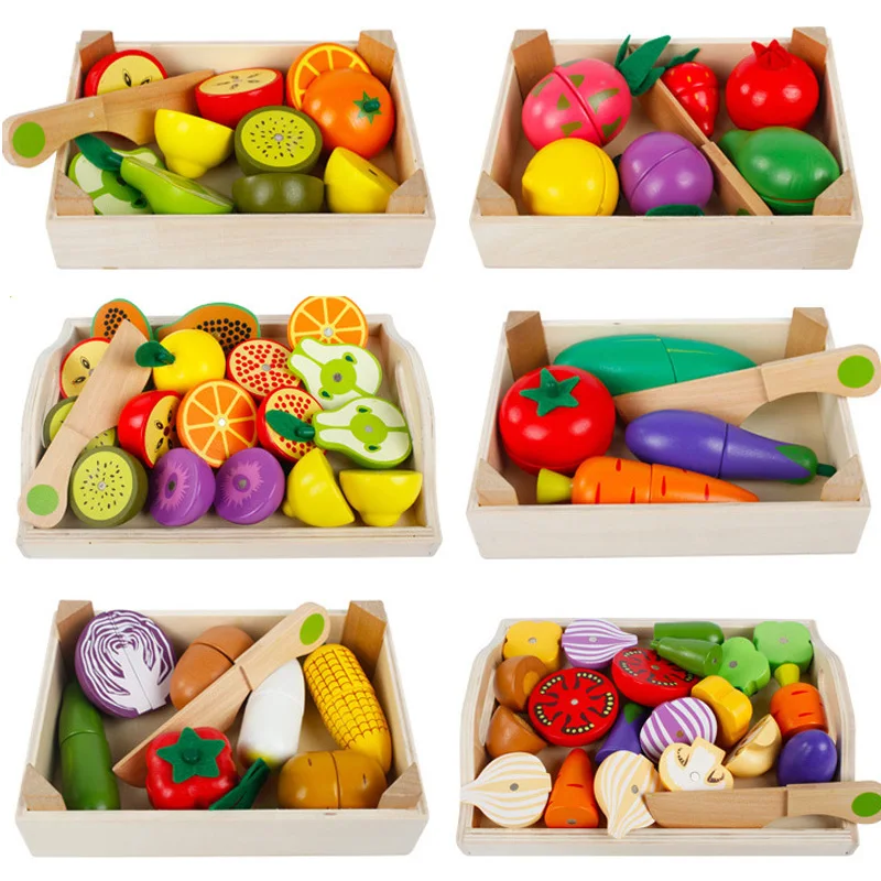 Montessori Toys Children Early Education Learning Wooden Toys kid 3D Kitchen Cutting Fruit Vegetables Board Real Life Toy