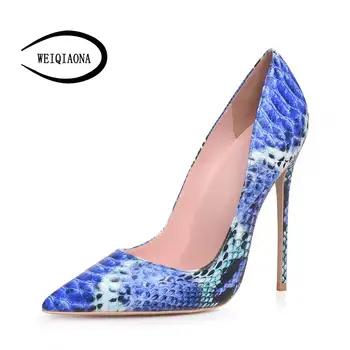 

WEIQIAONA 2019 Occident vogue sexy snake pattern single shoes woman high heels girl fashion pumps mouth pumps sexy party shoes