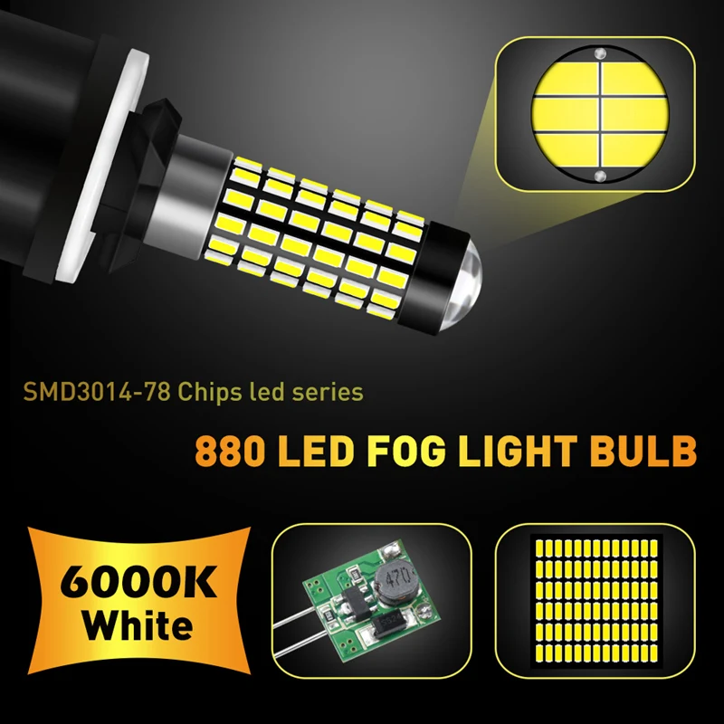 Katur 2pcs H27W/1 880 Led Bulbs Fog Lights for Cars Led Fog Driving Lamp 78SMD 3014 Car Light Sourse 6000K White H27W1 H27 led car lights led lights led bulbs led headlights led car headlights car headlamps
