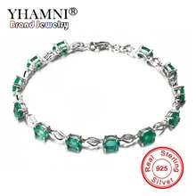 YHAMNI Высокое качество драгоценный камень зеленый с фианитом Браслет Твердые стерлингового серебра 925 браслет свадебные украшения подарок для женщин ZH144