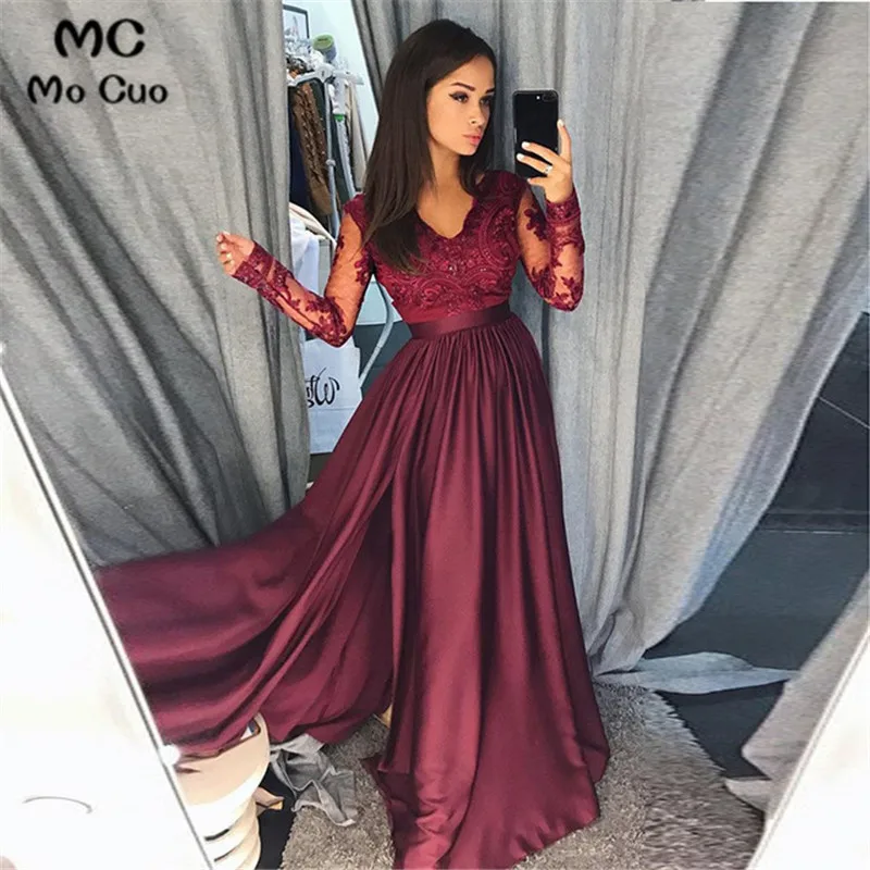 Evening-Dresses-Long-V-Neck-Lace-Long-Sleeves-Satin-Elegant-Formal-Party-Gowns-Sexy-Side-Split.jpg_640x640
