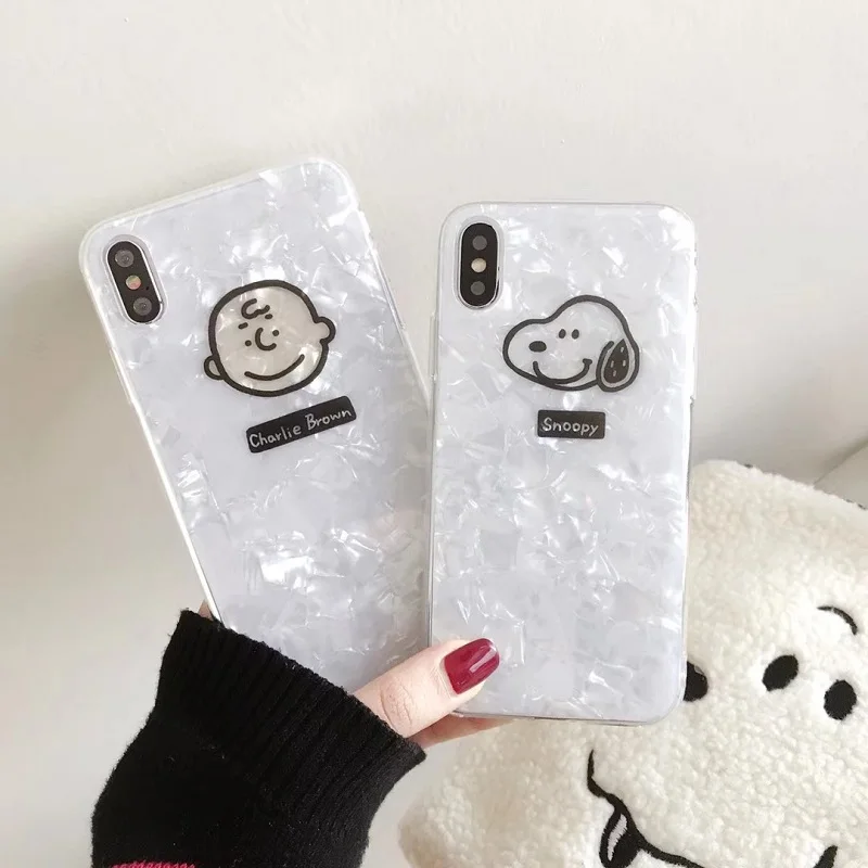 

Cute snoopys Dog and Charlie Brown soft Conch Shell phone case For iphone 6 6s 7 8 plus X XS XR MAX 6plus 7plus 8plus
