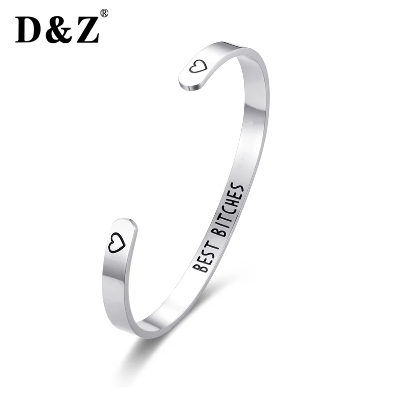 

D&Z 3 Colors Best Bitches Stainless Steel Bracelet Women Friendship Cuff Open Bangle Pulseira For Girl Gift