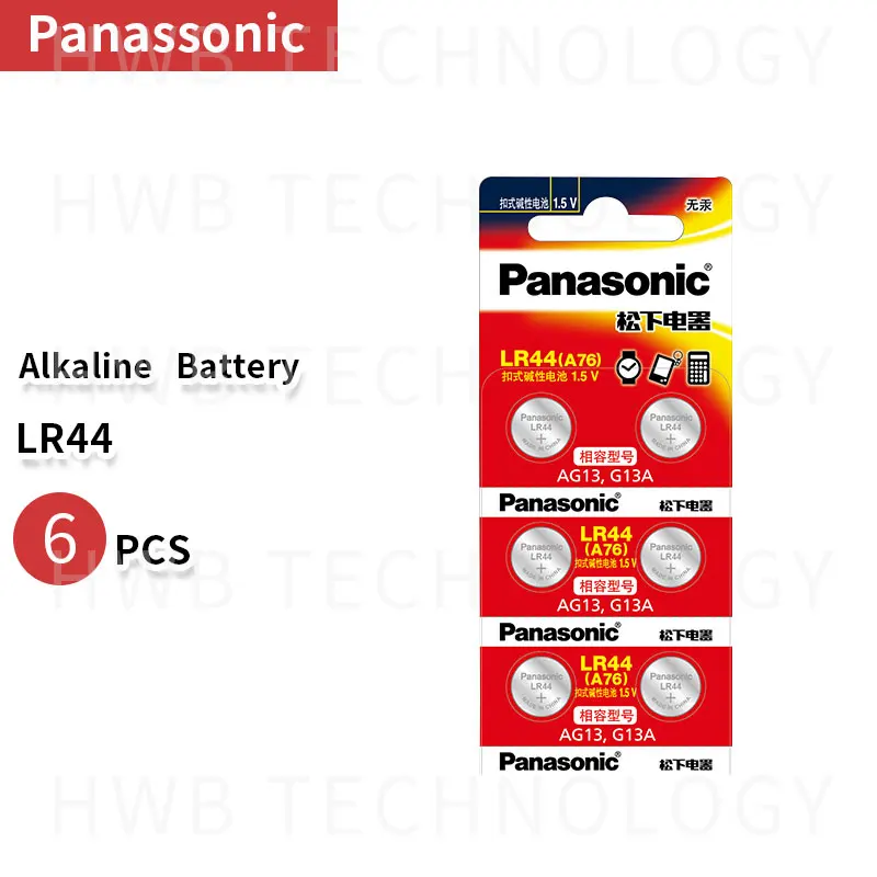 6 шт. PANASONIC LR44 A76 AG13 0% Hg SR1154 357 LR 44 1,5 V батареи для калькулятора 0% Hg