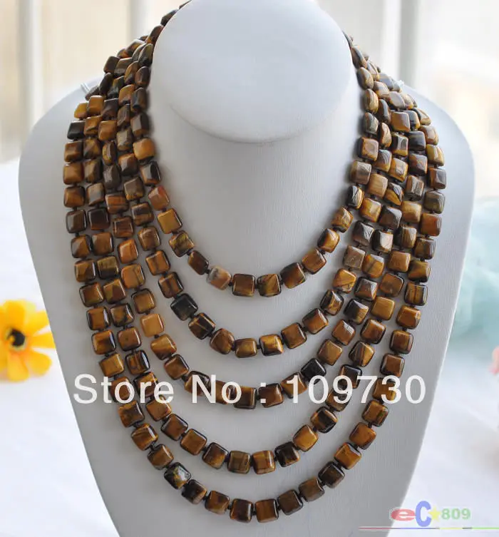 

Jewelry 002060 Long 100" 11x11mm yellow square tiger's-eye bead NECKLACE