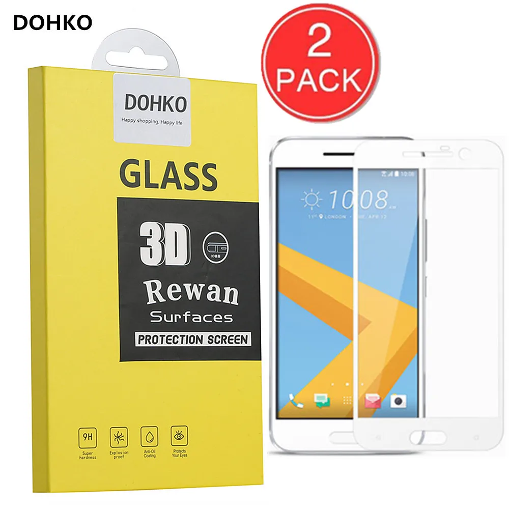 

2 PACK DOHKO For HTC M10 Full coverage Screen Protector 2.5D Film Protective For HTC 10 Tempered glass 9H Toughened Protective
