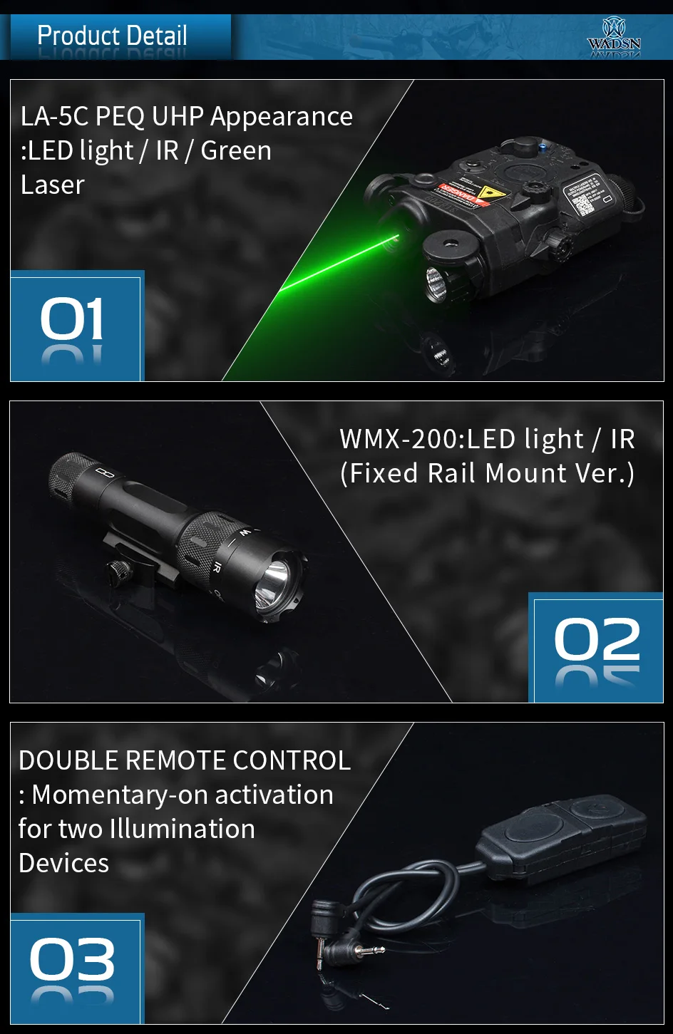 WADSN Tactical BLOCK II набор аксессуаров PEQ LA-5C UHP зеленый лазер и WMX-200 светильник-вспышка и двойной пульт дистанционного управления WEX424 оружейный светильник