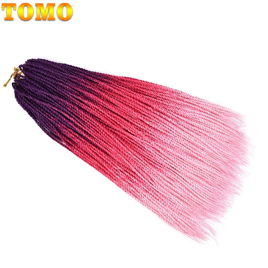 TOMO маленькие цветные Сенегальские скрученные вязанные крючком косички 24 дюйма 30 прядей синтетические волосы для косички Омбре вязанные крючком косички