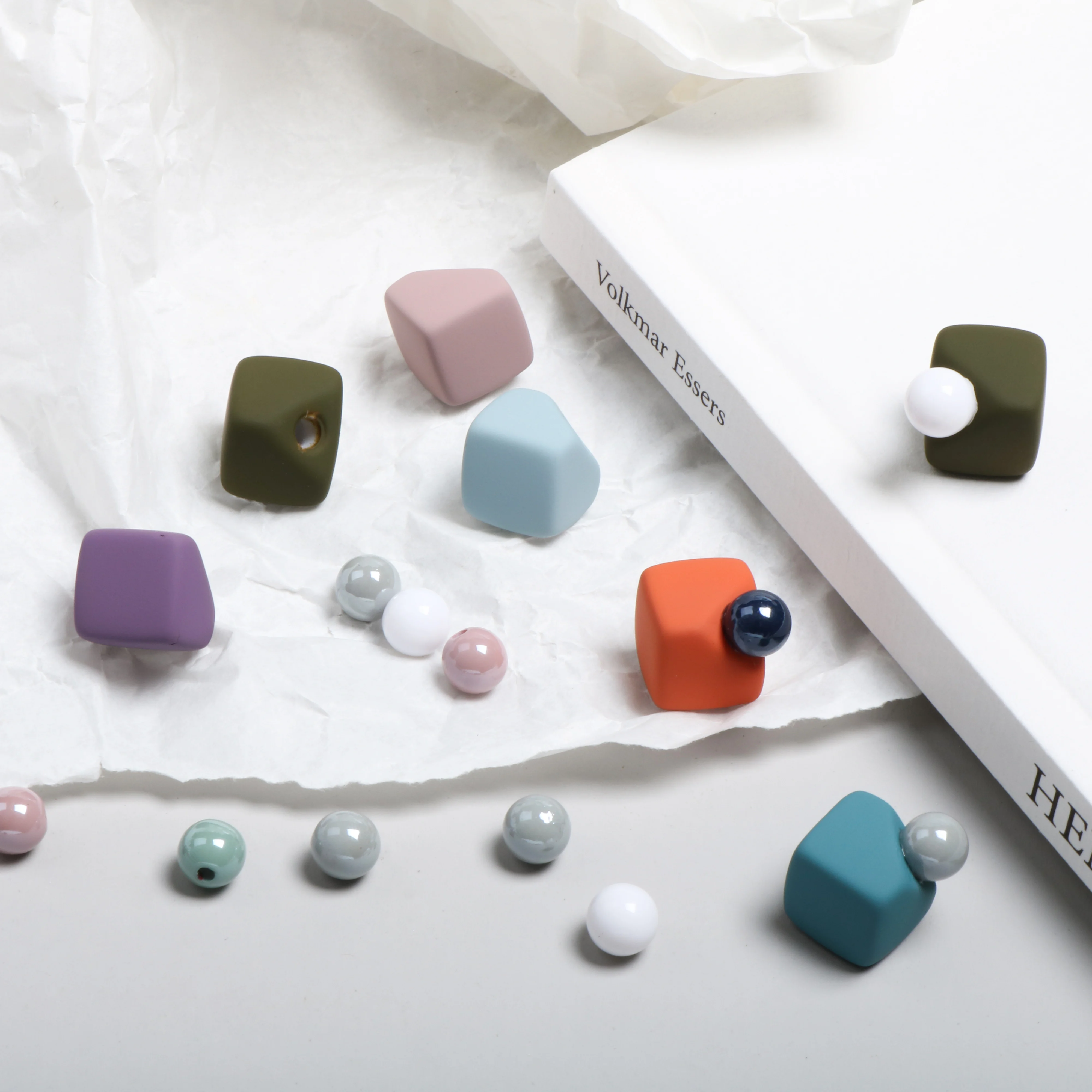 

Pure color mist rubber square beans beads color collision ear nails DIY handmade jewelry earrings accessories materials