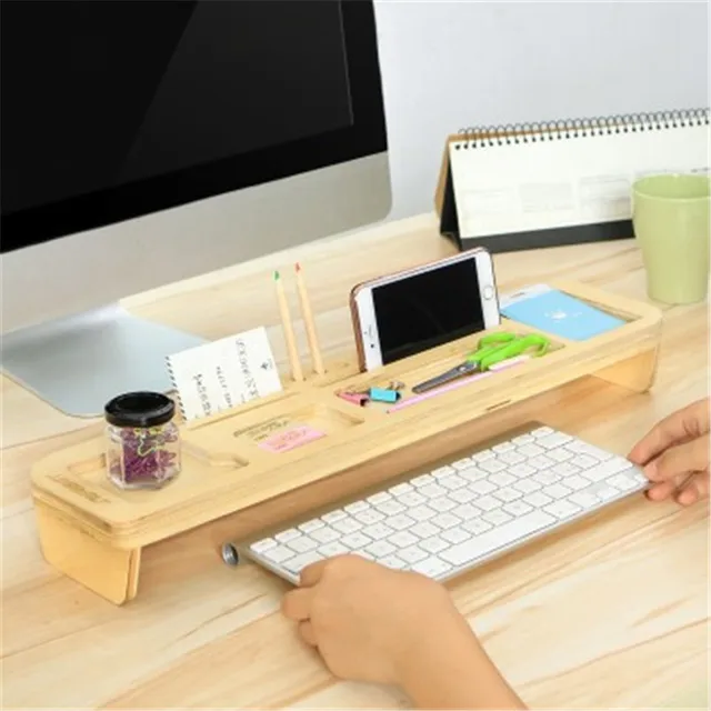 Multifunctional Bamboo Wood Storage Holder Rack Computer Keyboard Desk