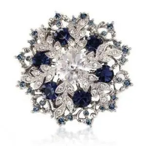 

2 Inch Vintage Rhodium Silver Dark Blue Rhinestone Crystal Snowflake and Wreath Brooch