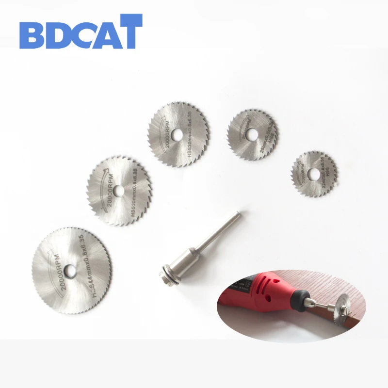 

BDCAT 6Pcs HSS Rotary Tools Circular Saw Blades Cutting Discs Mandrel Cut off Cutter jigsaw blade dremel hand tools Accessories