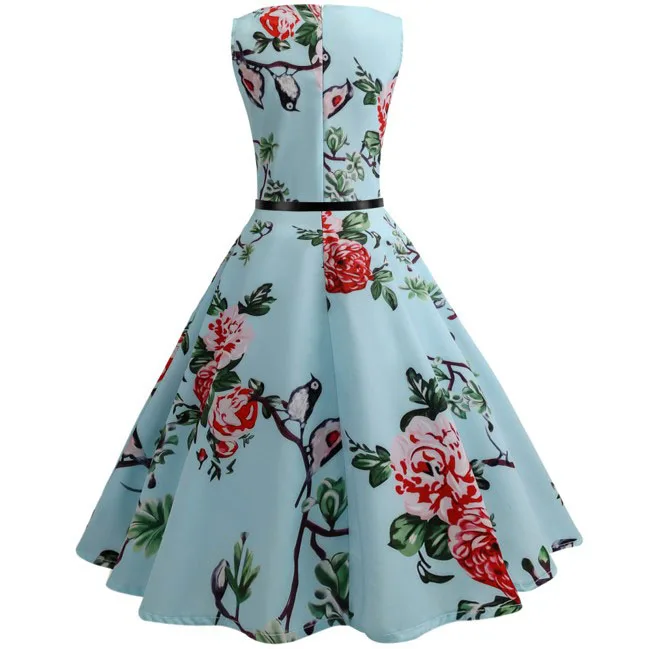 Summer Womens Dresses 2021 Casual Floral Retro Vintage 50s 60s Robe Rockabilly Swing Pinup Vestidos Valentines Day Party Dress