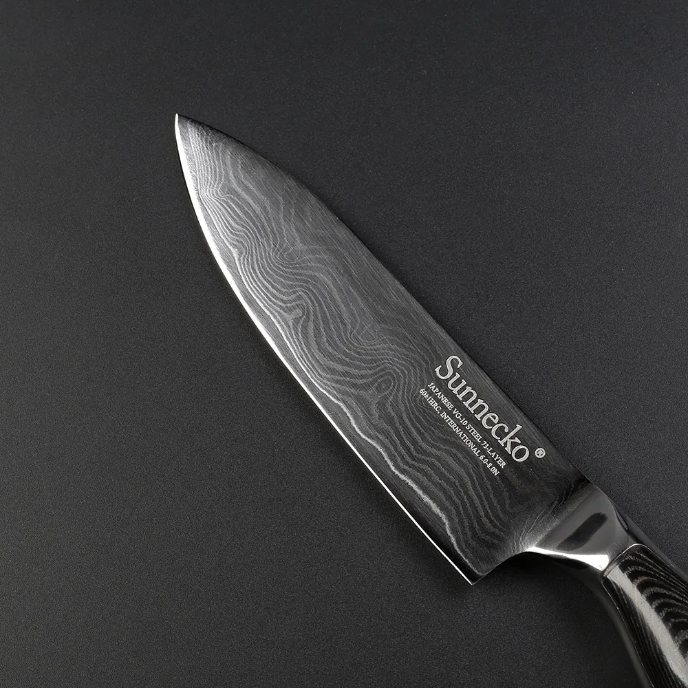 SUNNECKO 2 шт. Кухня Набор ножей 5 ''Santoku 6'' повар Ножи Дамаск японский VG10 Сталь лезвие Pakka Деревянная ручка мясник