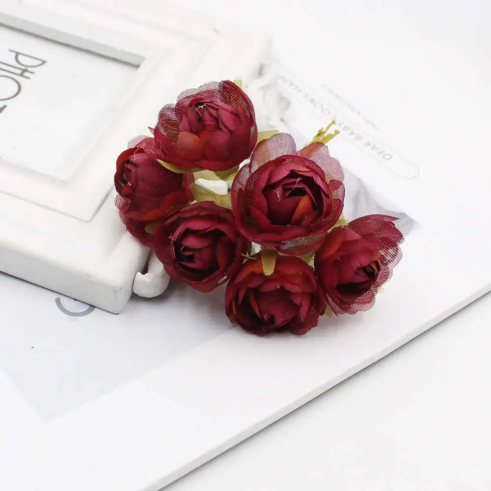 6 шт./комплект шелковые розы маленькие бутоны чай недорогие искусственные цветы для украшения дома Свадебная вечеринка DIY Подарочная коробка Рождество garl
