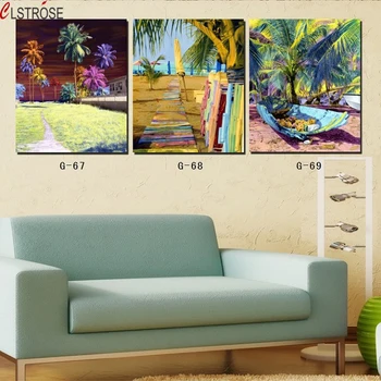 

CLSTROSE Hot Sale Rushed Unframed 3 Panel Wall Art Colorful Beach And For Palm Tree Painting Tropic Canvas Picture For Room