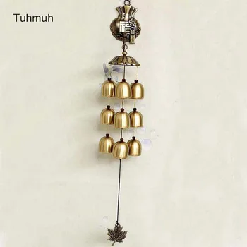 

Nine Copper Bells Wind Chimes Chinese Traditional Feng Shui Lucky Wall Hanging Decorations for Home Living Room