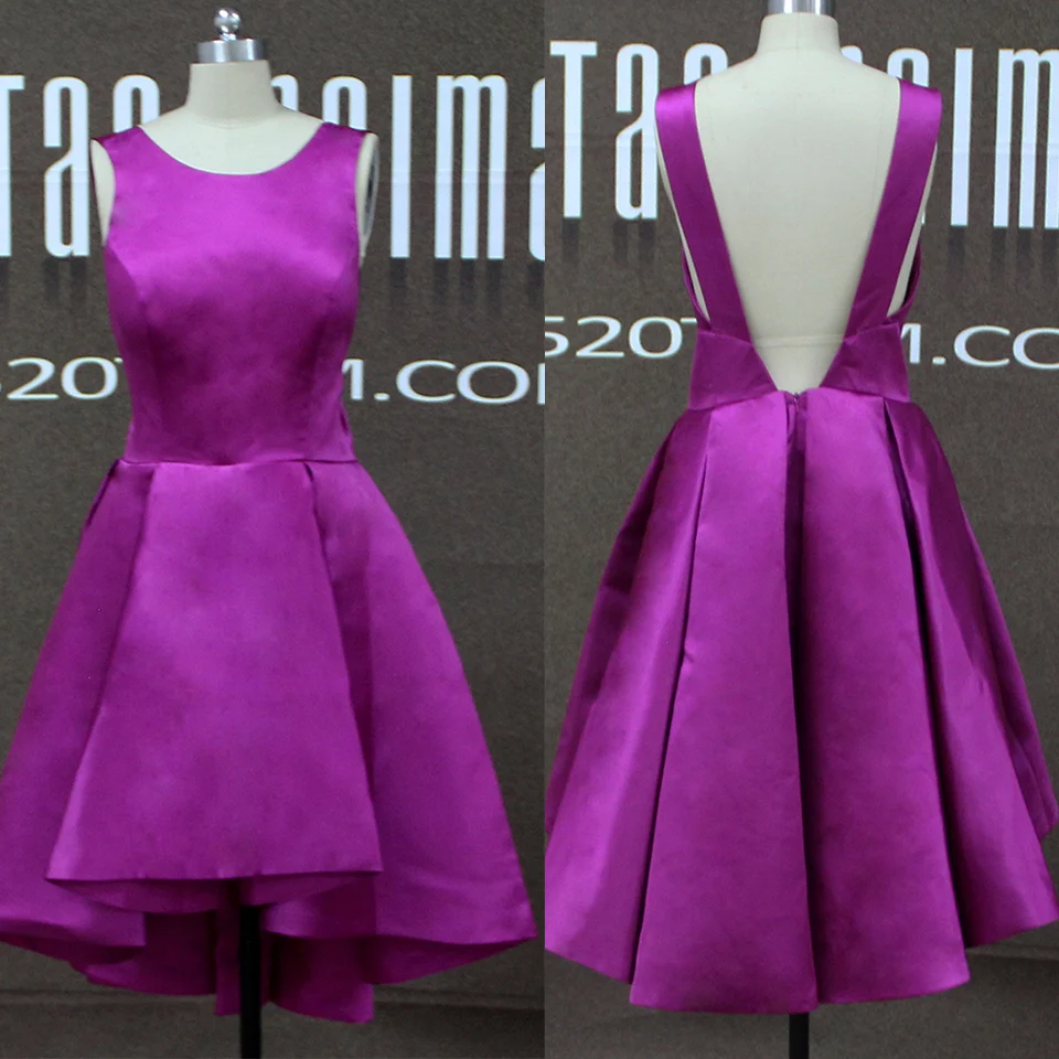 Real Photos Perfect Satin Graduation Dress Girls Purple Satin Backless