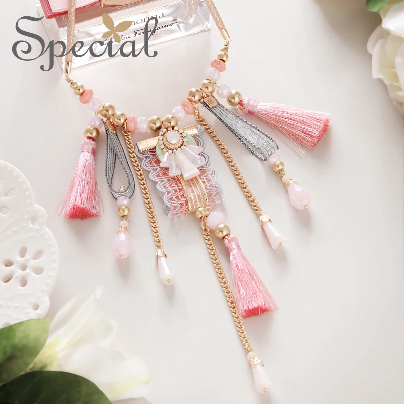

SPECIAL western fashion tassel necklace cherry blossom powder ins girls heart neck chain clavicle chasing dream girl