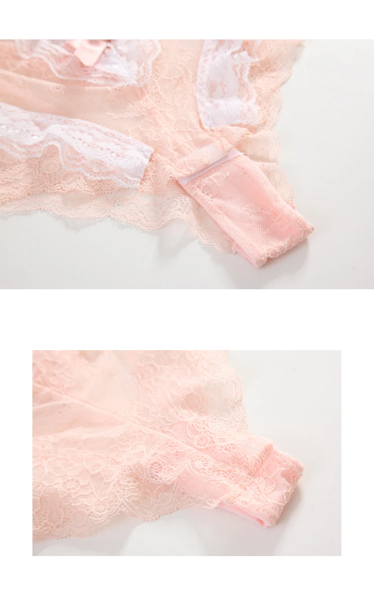 Милое милое женское Ретро сексуальное ночное белье с цветочным бантом Кружевное боди с открытой промежностью Дамское Белье Розовое без рукавов с v-образным вырезом