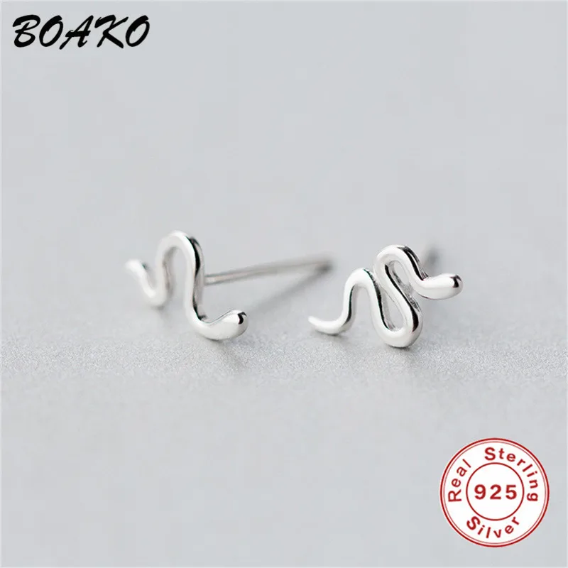 

BOAKO Gothic Punk Style Snake Earrings For Women Personalized Animal Stud Earrings 100% 925 Sterling Silver Earrings pendientes
