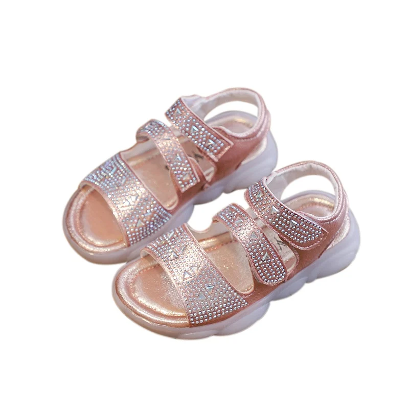 Нескользящие сандалии со стразами для малышей летние пляжные туфли для девочек Повседневные Удобные спортивные сандалии для детей от 1 до 4