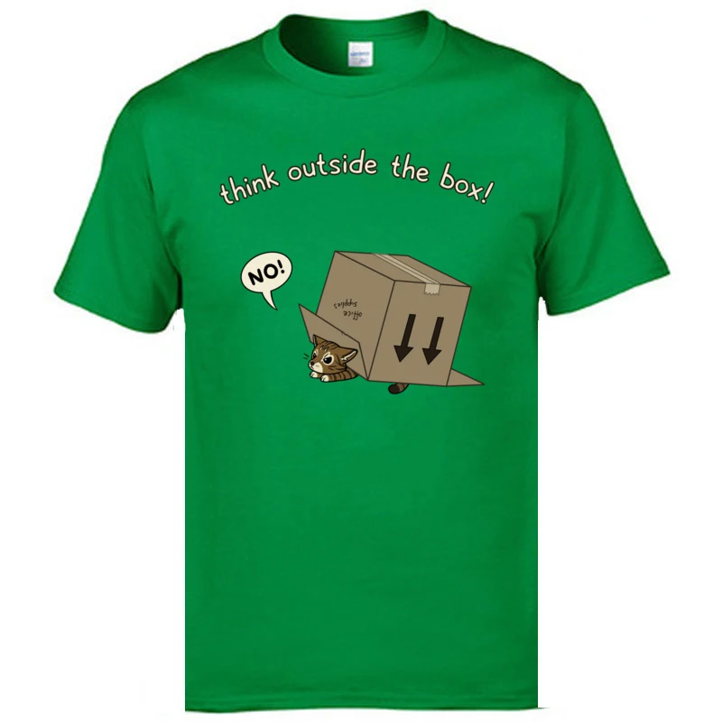 Tops Shirt Think Outside the Box (1) T Shirts Fall Funny Unique Short Sleeve 100% Cotton O-Neck Student T Shirts Unique Think Outside the Box (1) green
