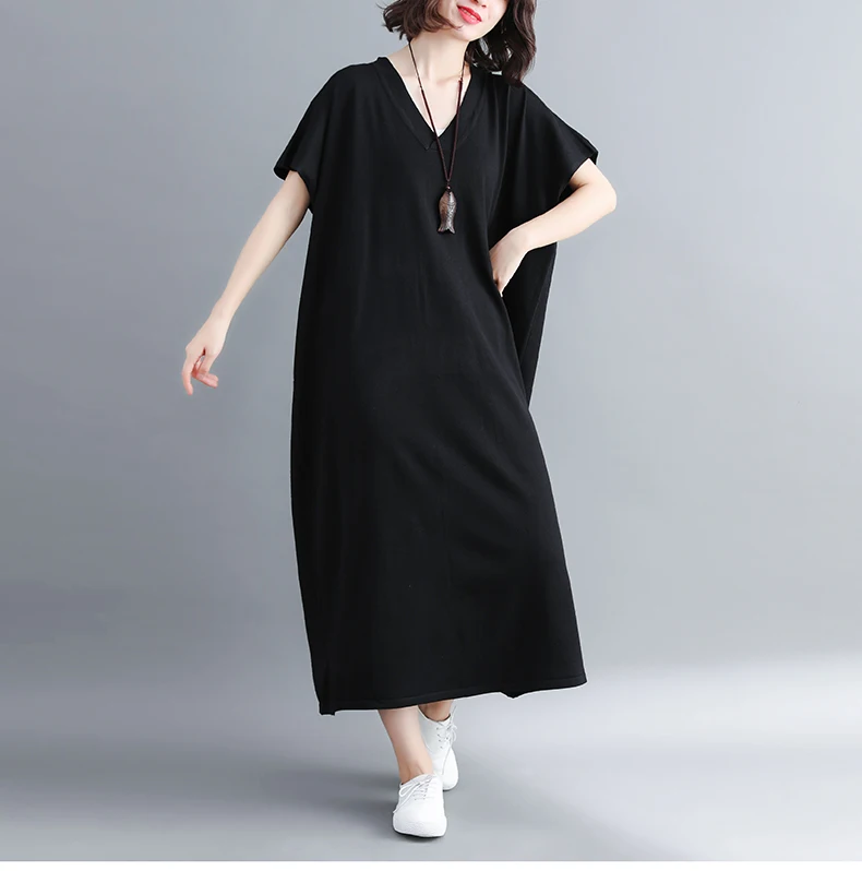 DIMANAF, женское платье, осень размера плюс, вязанное, для женщин, элегантный свитер, Vestidos, рукав "летучая мышь", свободное, однотонное, черное, длинное, подходит 5XL