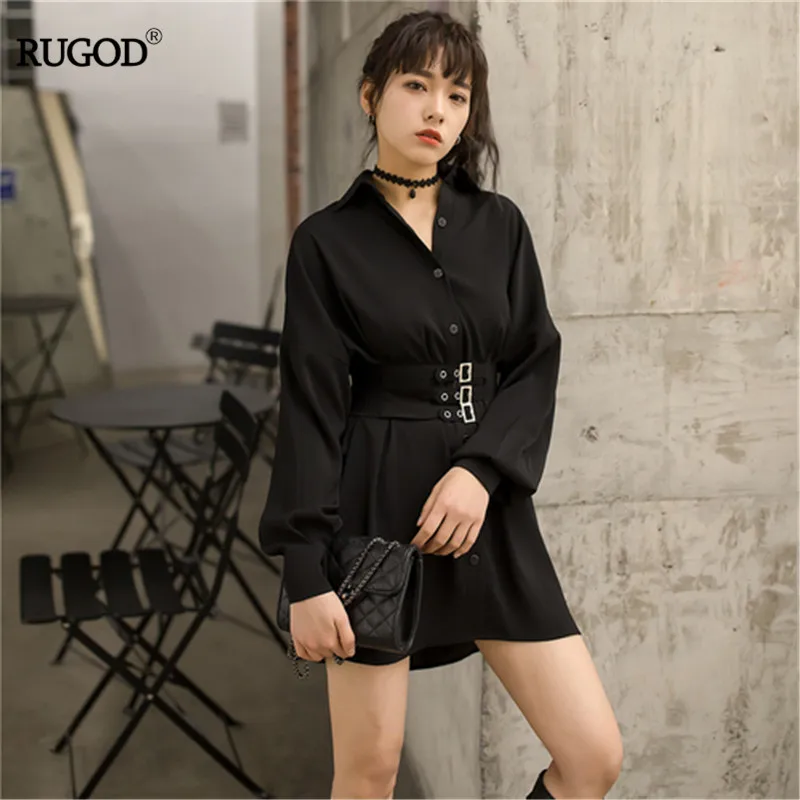 

RUGOD 2019 long shirt women spring autumn vintage latern long sleeve tunic with metal corset slim plus size top office lady