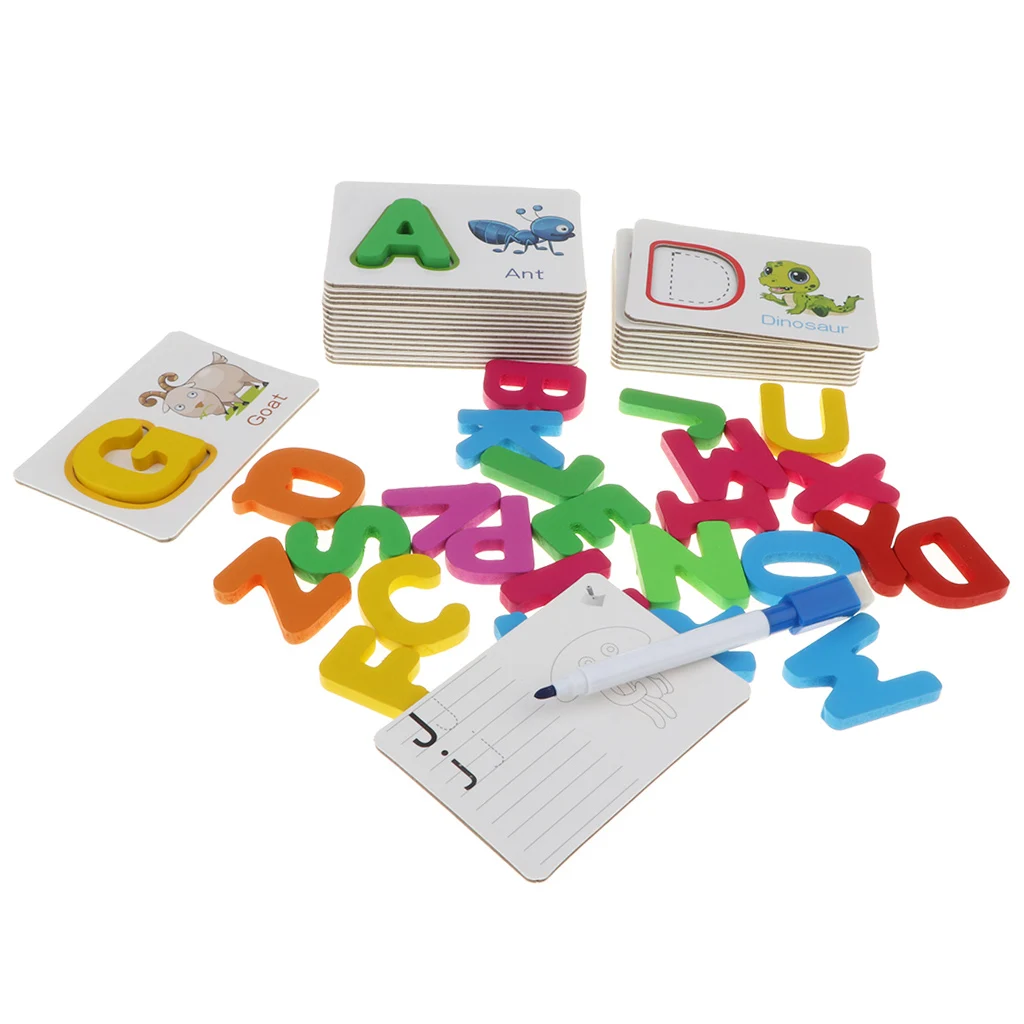 Wooden 26 ABC Alphabet English Letters Learning Matching Puzzles Color Shape Cognition Toy for Baby Early Learning