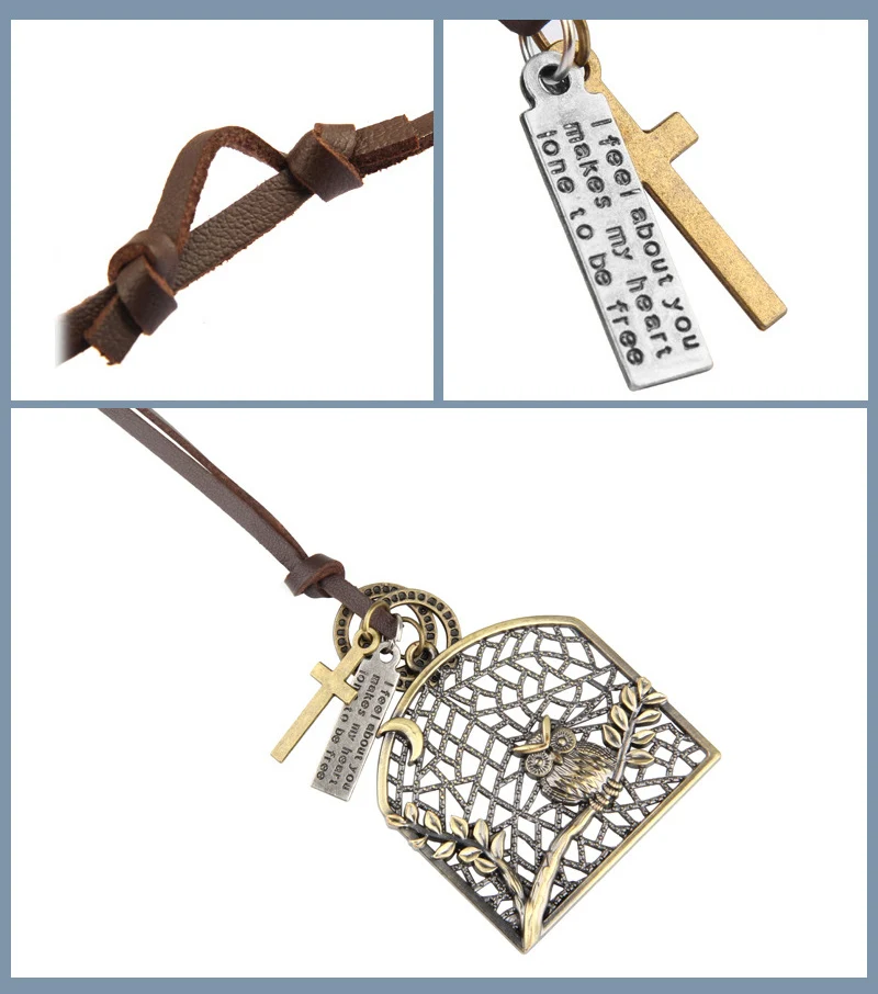 NIUYITID Vintage Bird Cage Owl Necklace & Pendant Men Long Leather Rope Neckless Creative Beautiful Jewelry Cadena Hombre (10)
