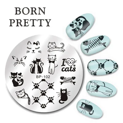 BORN PRETTY 5.5 см Круглый Ногтей Штамп Штамповка Плиты Шаблона Набор Милый Цветок Животное Розовое Кружево Изображения Маникюр Пластины BP91-110 - Цвет: BP-102